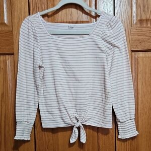Maurices Blush and Cream Striped Tie-Front Blouse